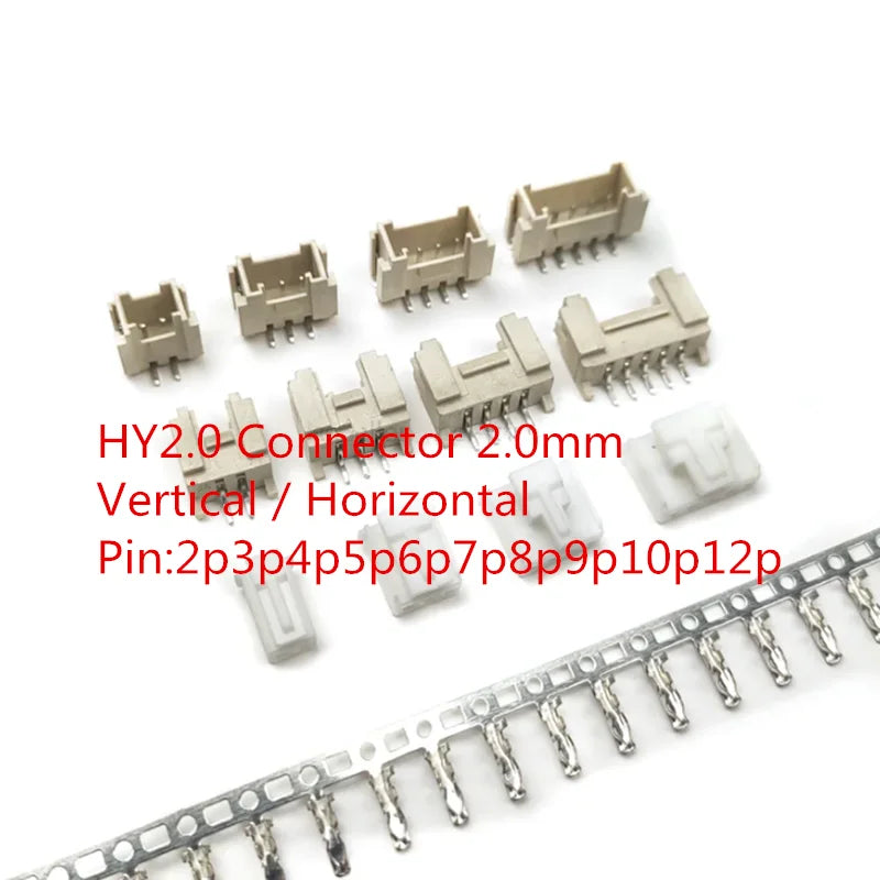10Sets HY2.0 Connector 2.0mm Vertical / Horizontal SMD Pin Header 2P3P4P5P6P7P8P9P10P12P Plug Male+Female +Terminal  Kit