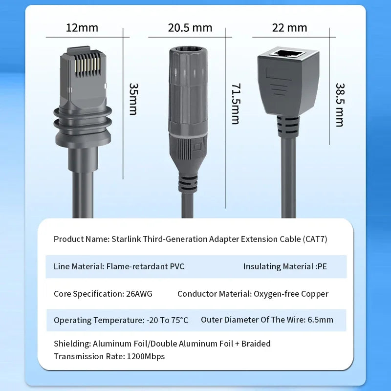 SPX to RJ45 Rectangular Satellite Connection Line CAT7 Network Adpater for Starlink Gen3 V3 Waterproof Extension Cable Connector