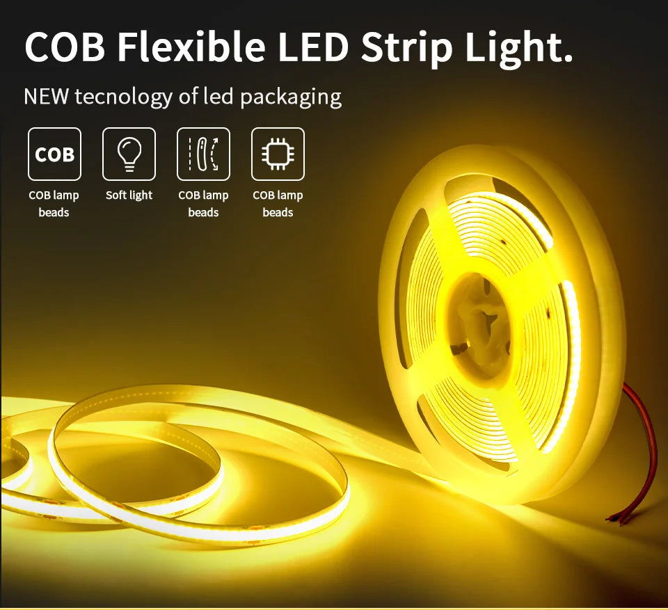 Linear regulável 24v 12v cob luzes de tira led 8mm 320leds/m fita flexível led para decoração do quarto 3000k 4000k 6000k 1m 5m