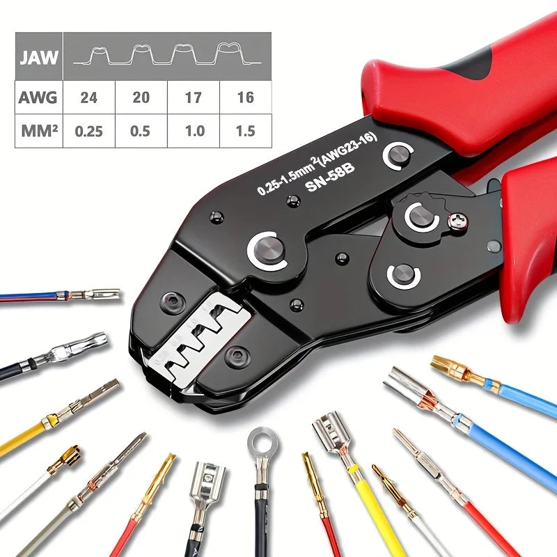 1Pc Professional Ratchet Wire Crimping Pliers AWG 23-16/0.25-1.5mm² Manual Crimper Tool JST Dupont Terminals Spring Wiring Harness