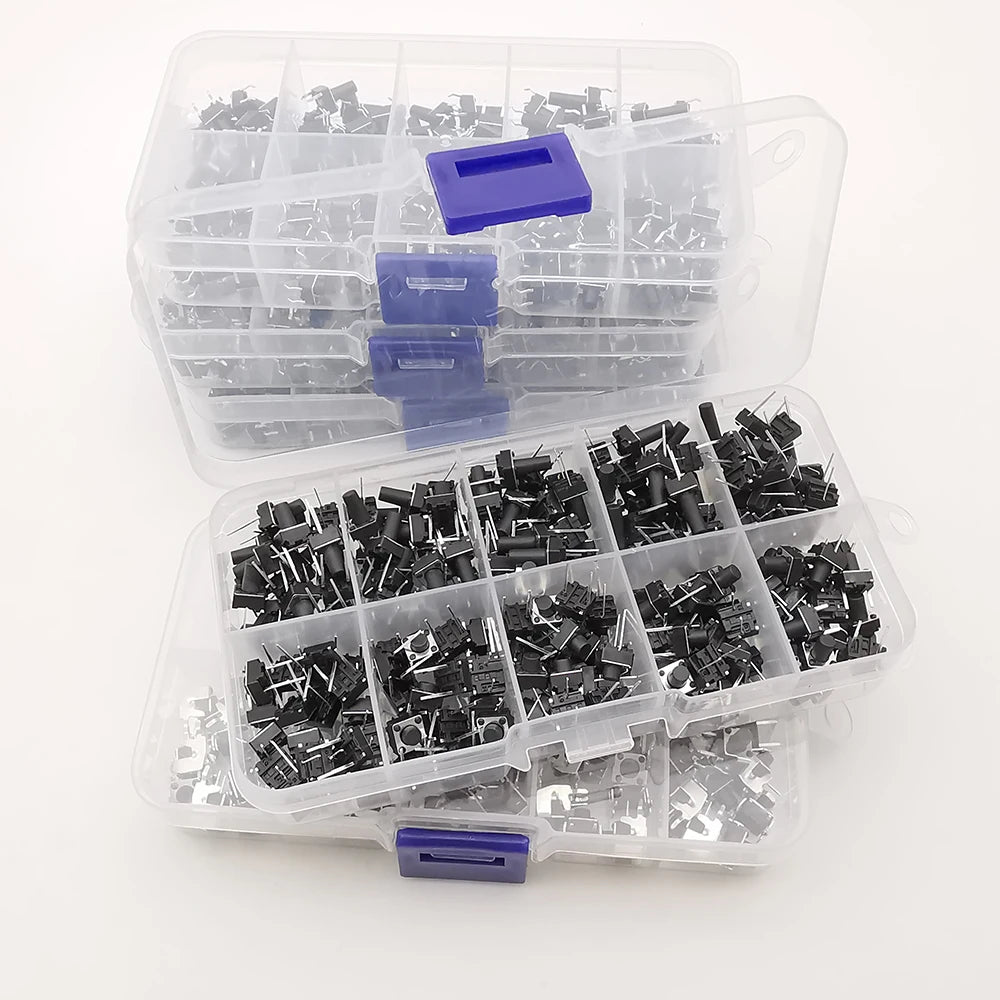1Box 6x6mm Micro Push Button Tactile Tact Switch Kit 12V 2/4 Pin DIP2 PCB Momentary Switch DIY TV Toy Home Use Button Key Switch
