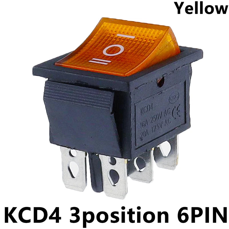 1PCS KCD4 Rocker Switch Power Switch ON-OFF-ON 3 Position 6 Electrical equipment With Light Switch 16A 250VAC/ 20A 125VA