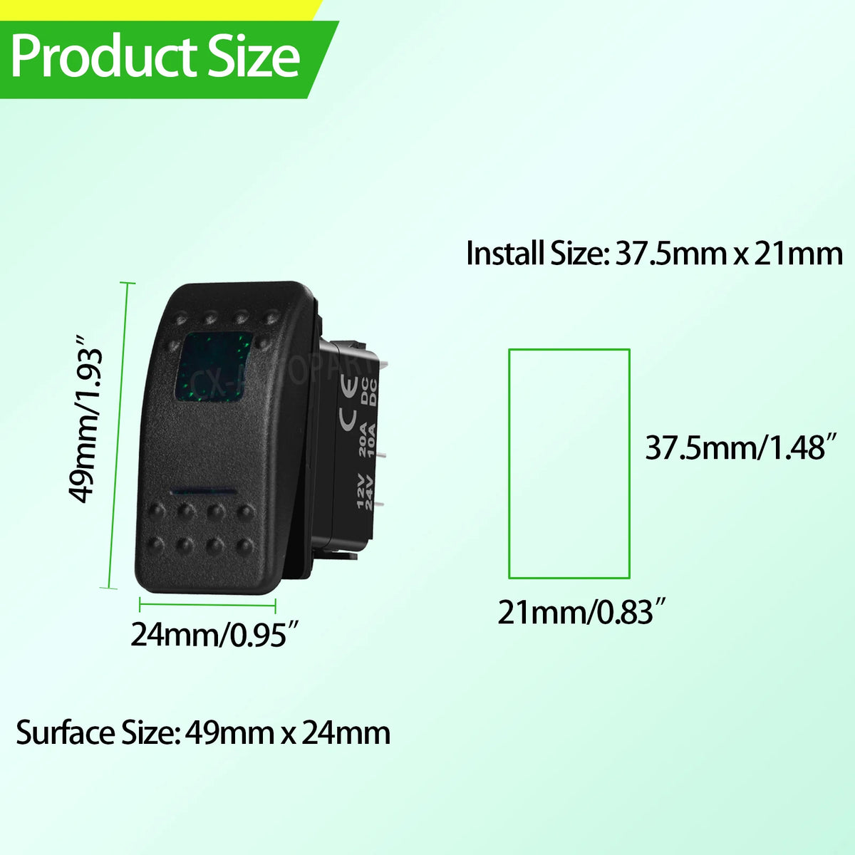 12V/24V Marine Rocker Switch Green LED SPST ON-OFF & DPDT ON-OFF-ON Momentary Toggle for 4x4 Off-Road RZR ATV ARB Carling Style