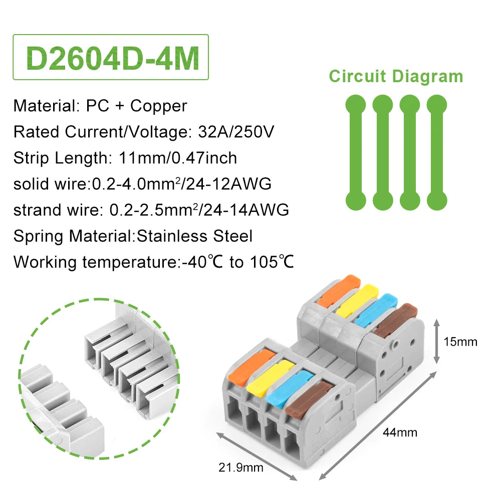 5Pcs Male Female Universal Compact Electrical Wiring Connectors Push-in Conductor Terminal Block Docking Mini Quick Wire Connect