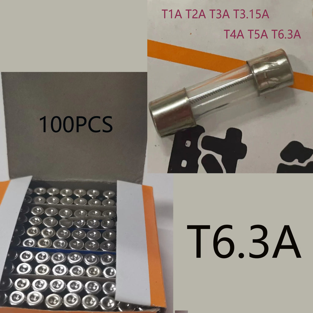 100PCS Slow Break 5*20mm Delay Fuse Tube 250V T1A T2A T3.15AT4A T5A  T6.3A T10A Box Spiral Wire Glass Fuse Tube Delay