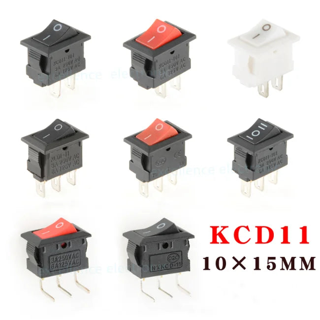 5/10PCS KCD11 Rocker Switch 10*15mm Mini Push Button Switch ON-OFF / ON-OFF-ON 2 Pins / 3 Pins 3A 250VAC / 6A 125VAC 10x15mm