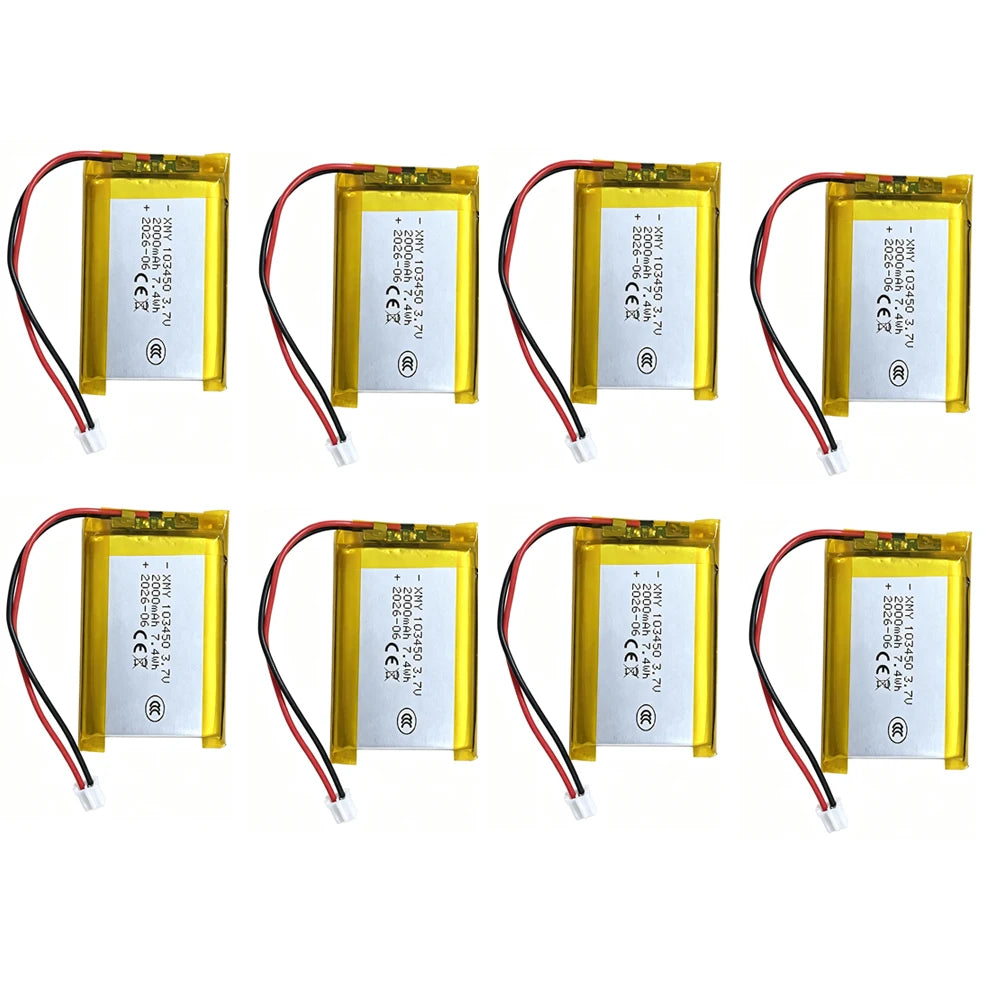 103450 3.7V 2000mAh Polymer Lithium Rechargeable Battery Jst PH 2.0mm 2pin Plug for Camera GPS Navigator MP5 Bluetooth Headset