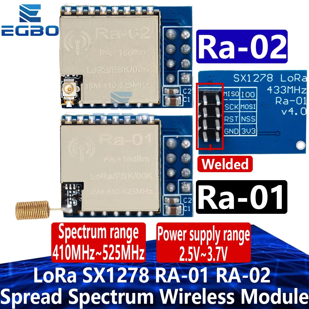 LoRa RA-01/RA-02 SX1278 Spread Spectrum Wireless Communication Module-433MHz Frequency, SPI Interface Serial Port with Antenna