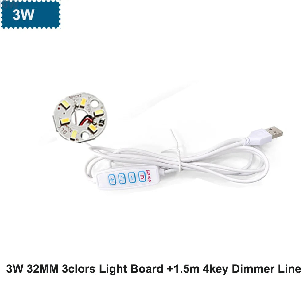 Warm White DC5V 3W USB LED Lights 5730 Chip Single/3 Color Reading Night Light Desk Book Tablet Lamp Switch Power Cable Dimmable