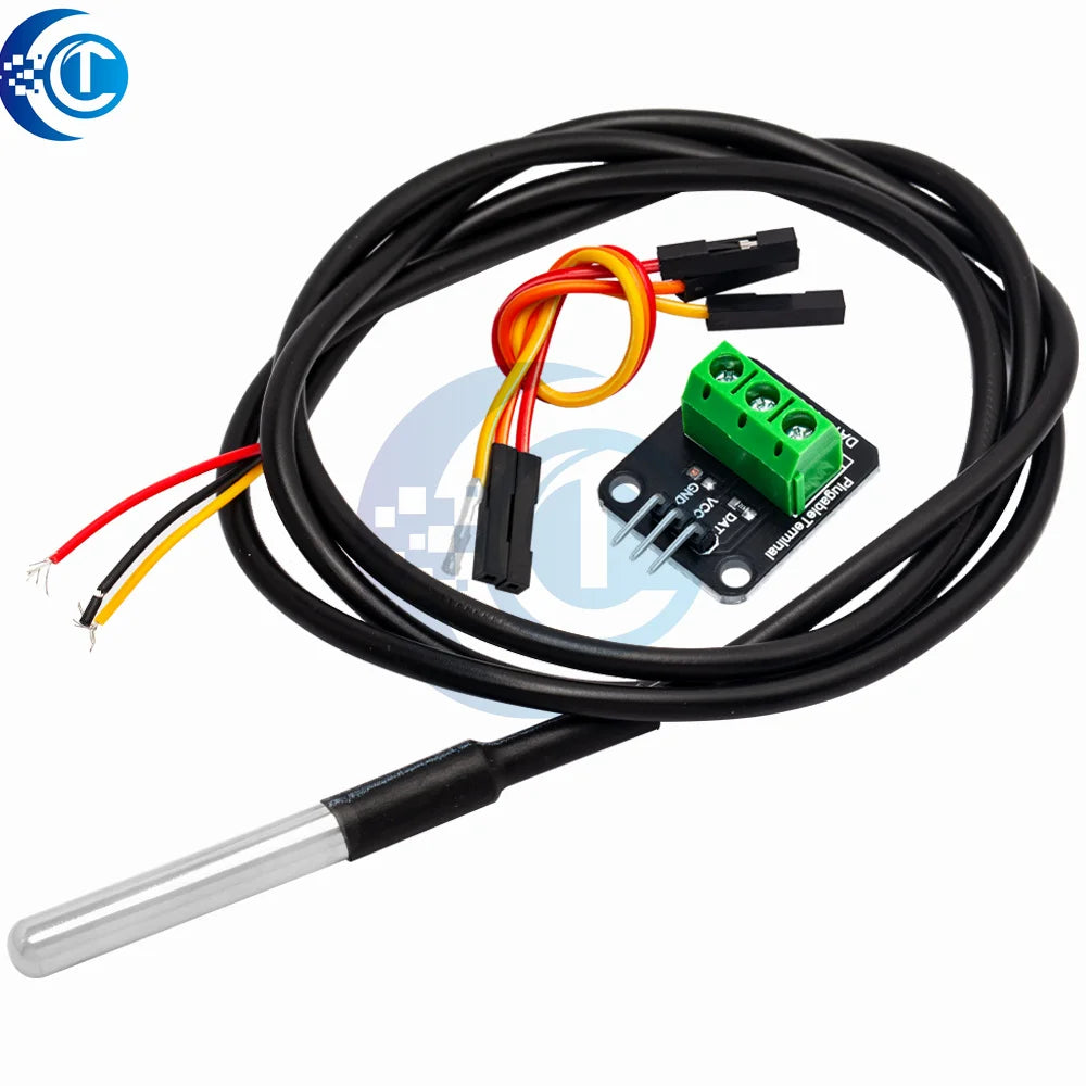 Waterproof DS18B20 Temperature Sensor Module Kit  100CM Digital Sensor Cable Stainless Steel Probe Terminal Adapter For Arduino