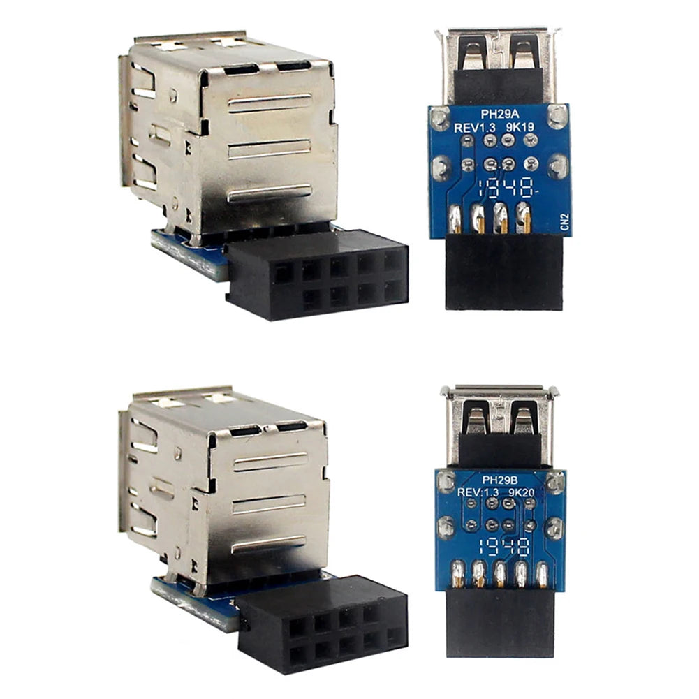 USB 2.0 Motherboard Header 9pin 10pin Motherboard to 2 Ports USB 2.0 Dual USB A 9 Pin Female Adapter Converter