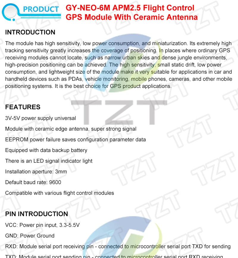 GREATZT 1PCS GY-NEO6MV2 new NEO-6M GPS Module NEO6MV2 with Flight Control EEPROM MWC APM2.5 large antenna for arduino