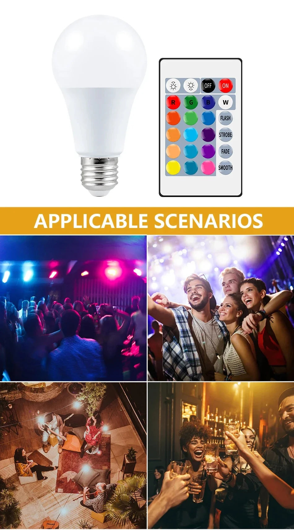 1-10PCS Smart RGBW LED Bulb Spotlight E27 E14 B22 GU10 6W 10W with Infrared Remote Control Suitable for Colorful Home Lighting