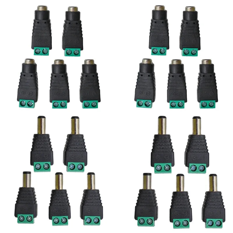 DC 12V Male Female Connectors 2.1*5.5mm Power Plug Adapter Jacks Sockets Connector For Signal Color LED Strip CCTV Camera