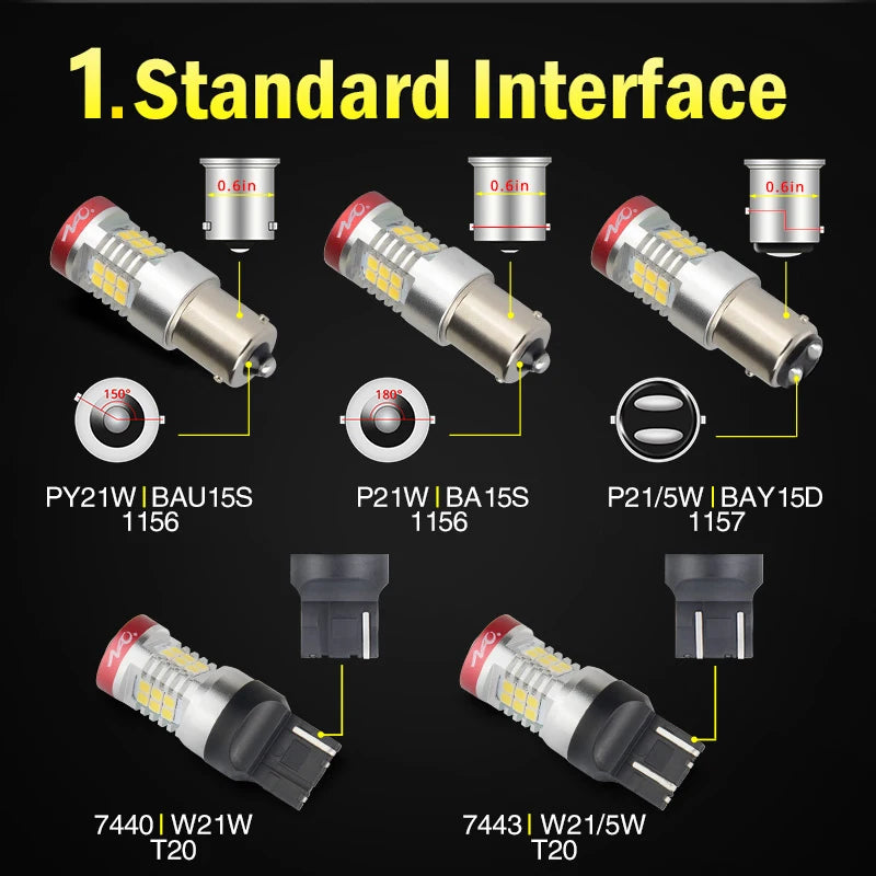 NAO P21W LED PY21W BA15S T20 W21/5W W5W T10 7443 For LADA DRL P21/5W 1300LM Car Lights Bulb 7440 BAY15D W21W 1157 Red White 1156
