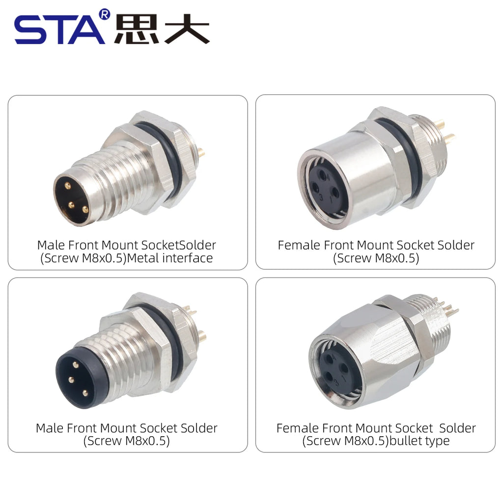 M8 IP67 Waterproof Circular Connector 3 4 5 6 8 Pin Front Rear Panel Mount Solder Industrial Socket Screw M8 M10 M11 M12