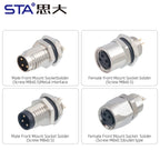 M8 IP67 Waterproof Circular Connector 3 4 5 6 8 Pin Front Rear Panel Mount Solder Industrial Socket Screw M8 M10 M11 M12