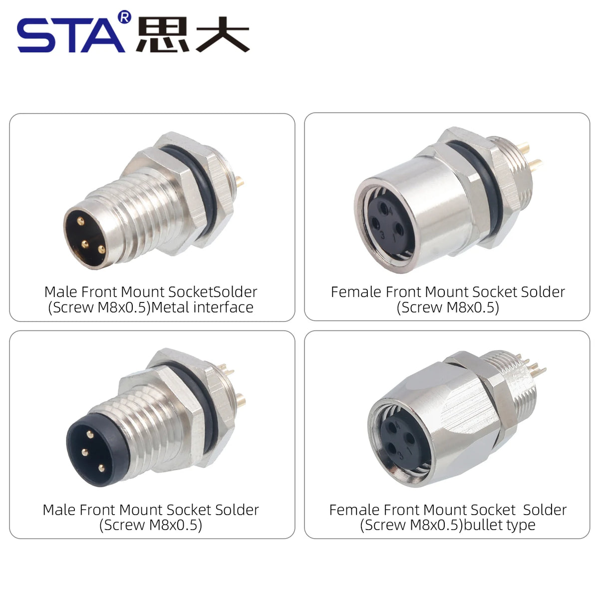 M8 IP67 Waterproof Circular Connector 3 4 5 6 8 Pin Front Rear Panel Mount Solder Industrial Socket Screw M8 M10 M11 M12