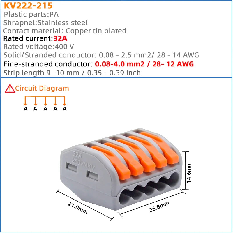 Compact Quick Plug-in Terminal for Cable Connectors, 30/50/100 Piece Terminal Orange Home Wiring Module Paralleling Device