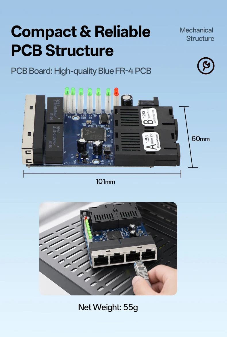 2F4E Gigabit Fiber Media Converter Board 2 SC 4 RJ45 10/100/1000Mbps BIDI 3km for CCTV FTTH **Industrial Automation & Control