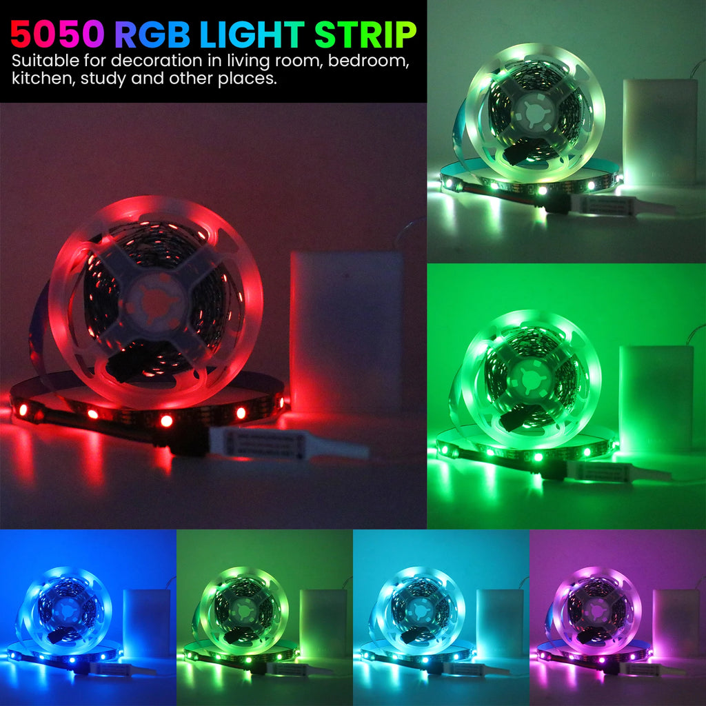 3AA Battery Powered LED Strip Lights 5050 RGB 1M 2M 3M 4M 5M Adhesive Tape Ribbon Lights Bluetooth TV Backlight Background Light