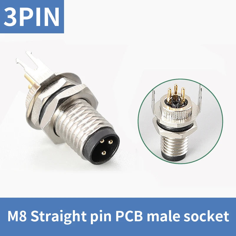 5/10 PCS M8 Male/Female Curved Straight Jack Socket 3 4 5 6 8 Pin Solder IP67/68 Waterproof PCB Panel Connector