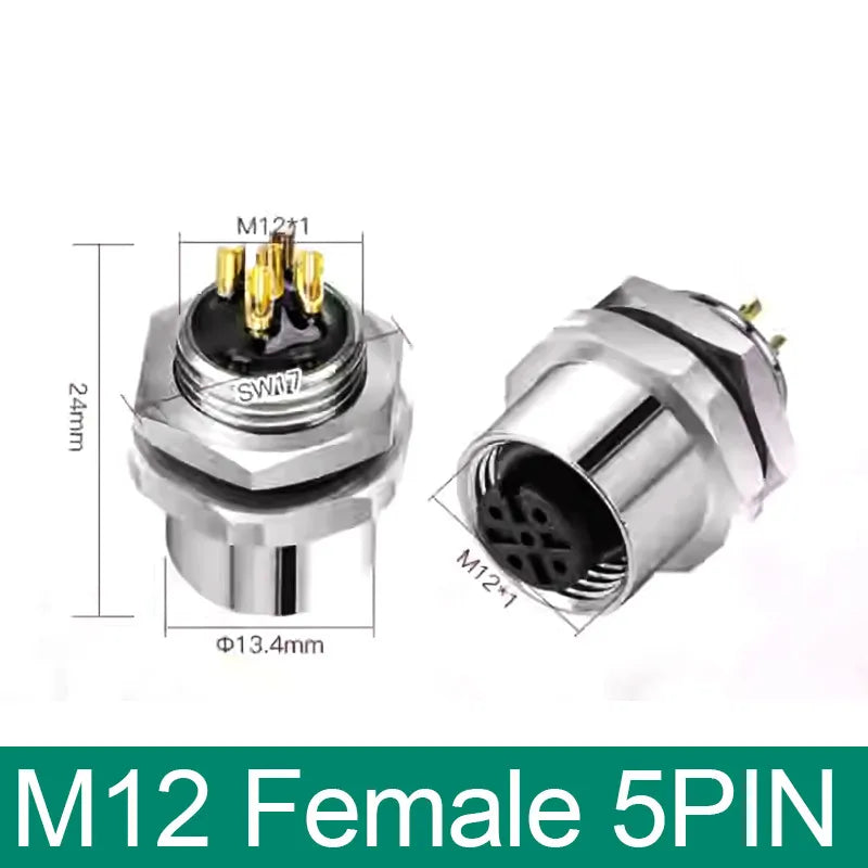 M12 Panel Back Mount Flange Socket Sensor Connector Waterproof Screw Threaded Coupling Male Female 3 4 5 8Pin M1216