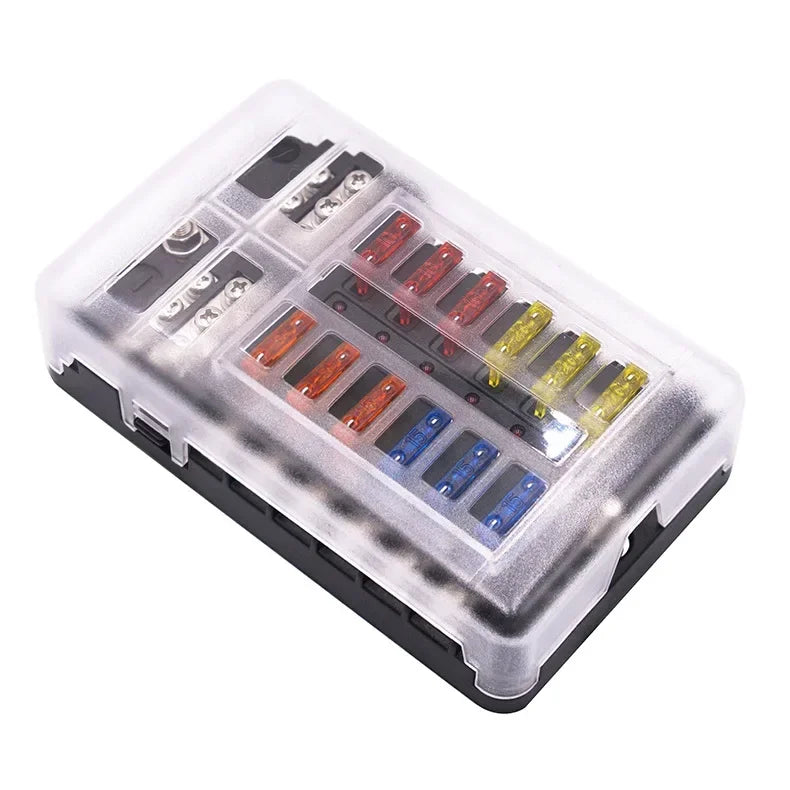 6/12 Way Blade Fuse 12-24V Car Boat Fuse Box Holder with Plastic Cover for Power Panel Board Camper RV Accessorie