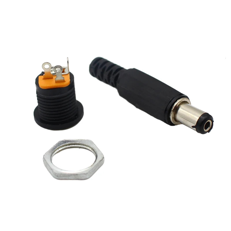 10PCS (5Pairs) DC12V 5.5 x 2.1mm Plastic Male Plugs DC022 DC Power Socket Female Jack Screw Nut Panel Mount Connector