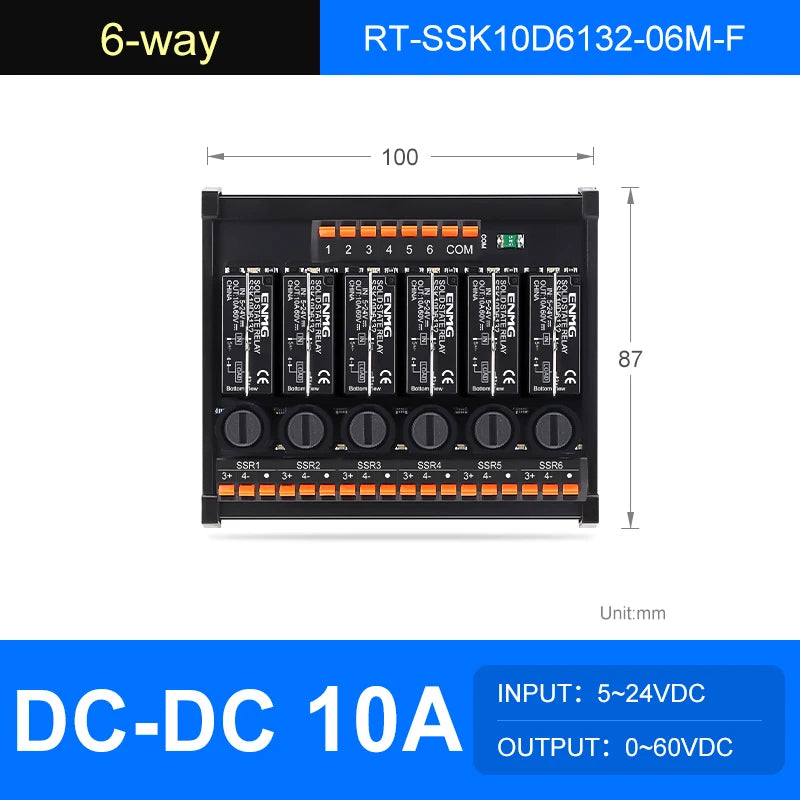 ENMG DC Inline 2 4 6 8 10 12 16-Way Solid State Relay Module RT-SSK Non-contact DC PLC AC Amplifier Board 5-24V Fuse Protections