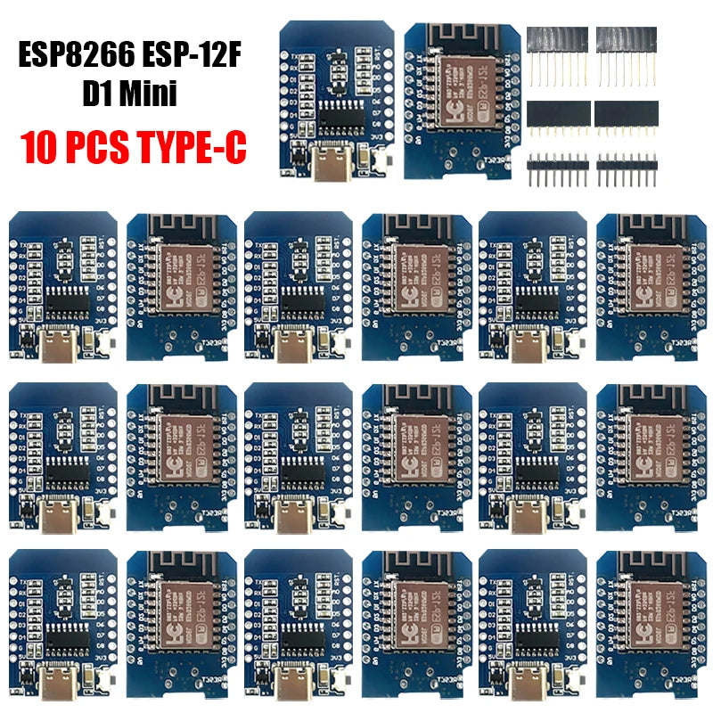 XCW WeMos D1 Mini TYPE-C/Micro USB ESP8266 ESP-12F CH340G V2 Module WiFi D1 Mini Development Board 3.3V With Pin For Arduino