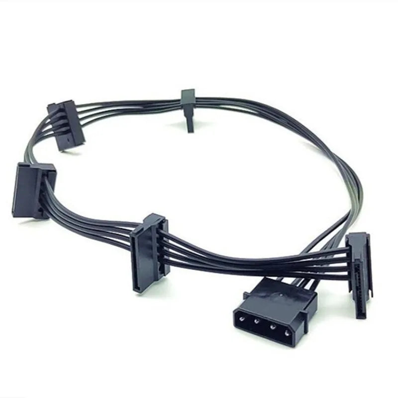 High Quality 1 Pcs Practical Durable PC Server 4 Pins IDE Molex 1 to 5 SATA Power Cable Adapter Splitter Cables Black 55cm