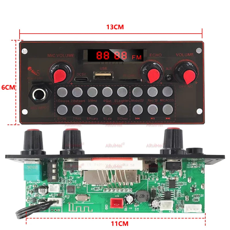 10W Bluetooth 5.0 Amplifier Board, MP3 Decoder Module with USB/AUX/FM Radio/Recording for DIY Speaker