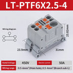 Push-in Terminal Block PTF6X2.5mm One in Multiple Out Splitter Spliceable Wire Connectors DIN Rail Junction Box Electrical Joint
