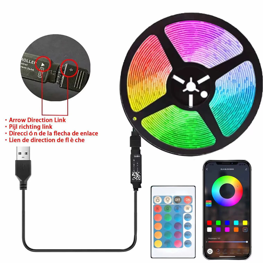 LED 5050 Light Strip 5M 10M 20M 30M RGB TV Background Light Bluetooth Control USB Game Room Family Party Decorative Light Strip