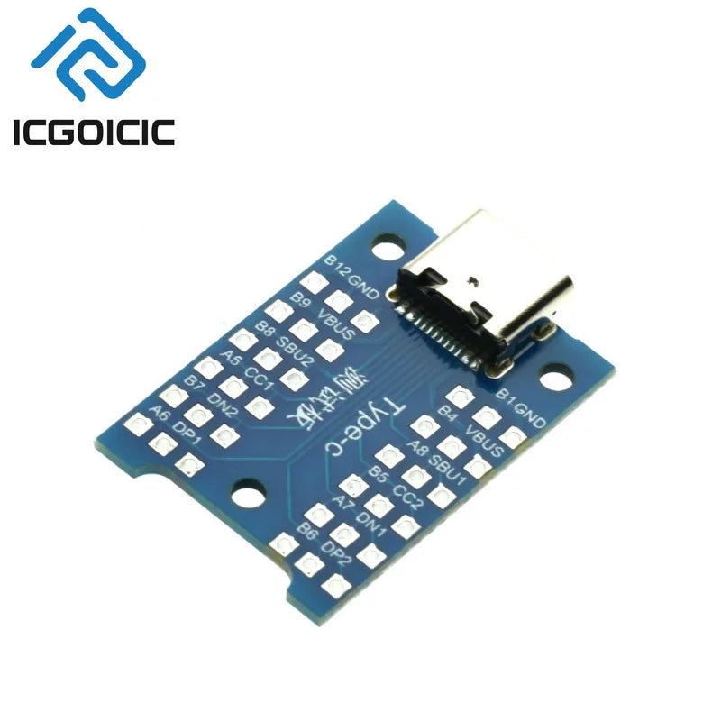 1-50pcs USB Type-C Breakout Board – All Pins Exposed, VBUS GND DP DN CC SBU, for Charging & Data Debugging, DIY Electronics