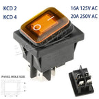 KCD1 KCD2 KCD4 KCD6 On Off 10A 16A 20A 125V 250V AC Heavy Duty DPST Sealed Waterproof Auto Boat Marine Toggle Rocker Switch with