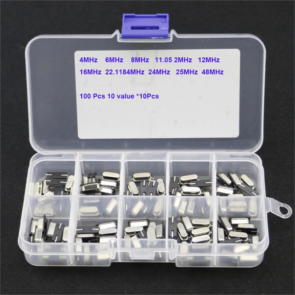 35/100/200PCS HC-49S Crystal Oscillator Kit Quartz Crystal Resonator Set 4Mhz 6Mhz 8Mhz 12Mhz 16Mhz 20Mhz 24Mhz 25MHz 48MHz