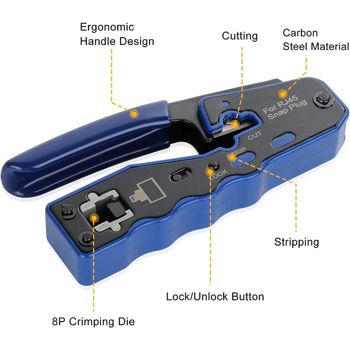 ZOERAX RJ45 Crimp Tool Ethernet Crimping Tool All-in-one Crimper For Pass Through Cat6 Cat5e Connectors With Replacement Blades