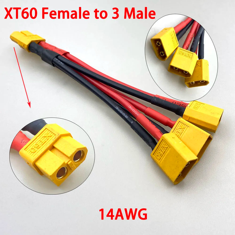 XT60 XT90 T Plug Parallel Battery Connector Male/Female Double Extension Cable Y-Divider/RC Battery Motor3-Way 10AWG 12AWG 14AWG