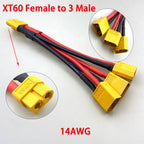 XT60 XT90 T Plug Parallel Battery Connector Male/Female Double Extension Cable Y-Divider/RC Battery Motor3-Way 10AWG 12AWG 14AWG