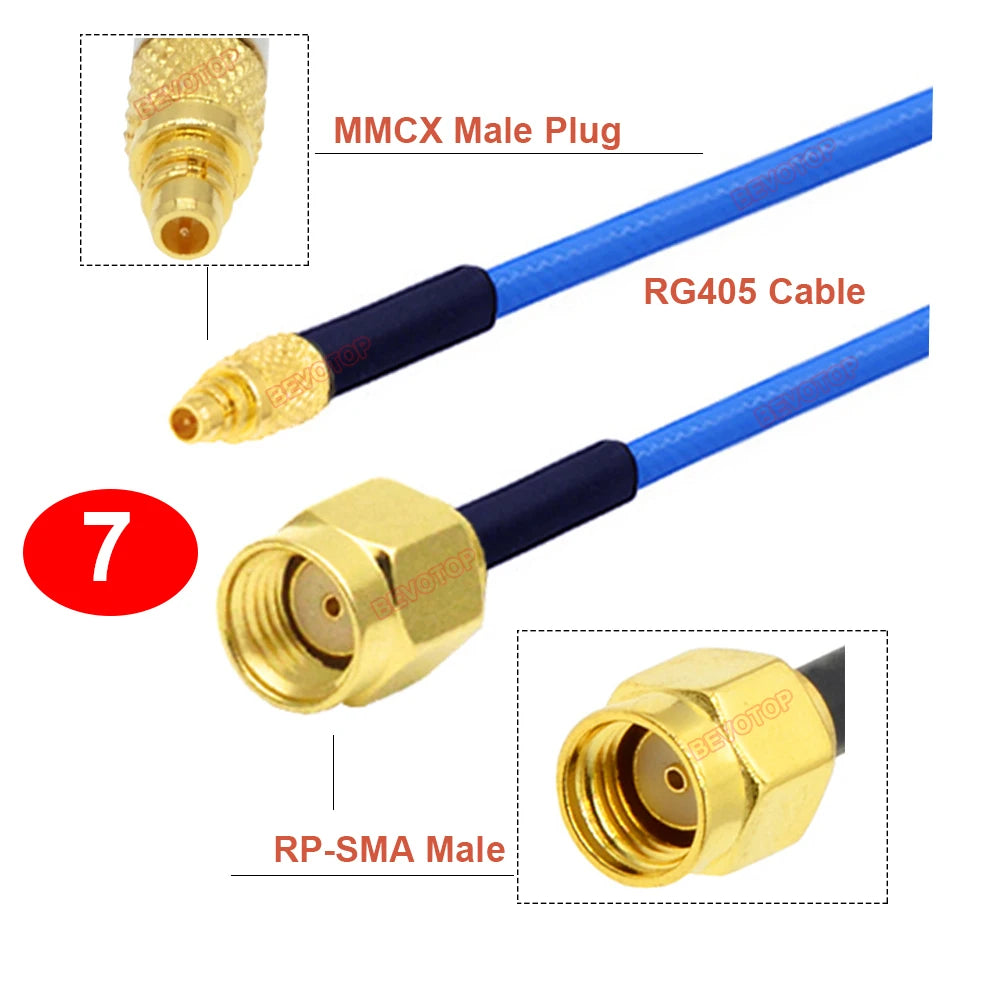 1PCS SMA to MMCX RG405 Cable RP-SMA/ SMA Female to MMCX Male Straight/ Right Angle 90° Plug High Frequency RG-405 086 Jumper