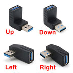90 Degree Left Right Up Down Angled USB 3.0 A Male to Female Extension Connector Adapter for Laptop PC USB Chargers Converter