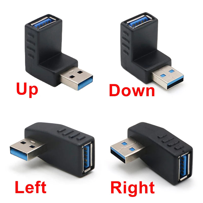 90 Degree Left Right Up Down Angled USB 3.0 A Male to Female Extension Connector Adapter for Laptop PC USB Chargers Converter