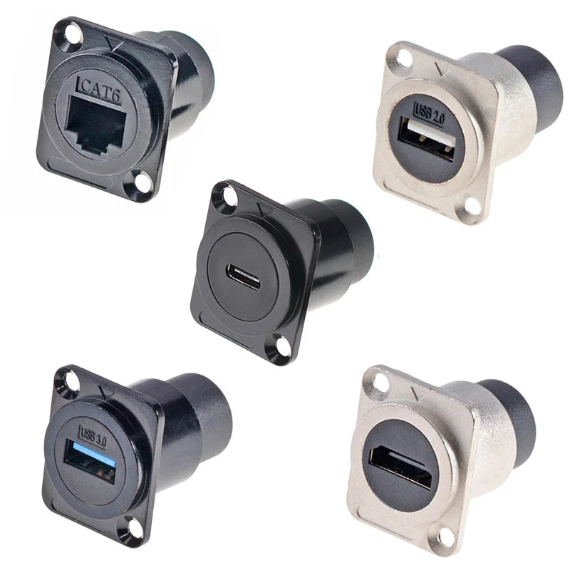 Metal D Type Module RJ45 CAT6&USB 2.0/3.0&Type C&HDMI-Jack Socket Through Network Panel Mounting Electronic Connector