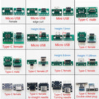 Micro Mini USB Type C 2Pin USB 2.0 3.0 Female Male Connector Data Charging Cable Jack PCB Test Board with Pin Header 90 Degree