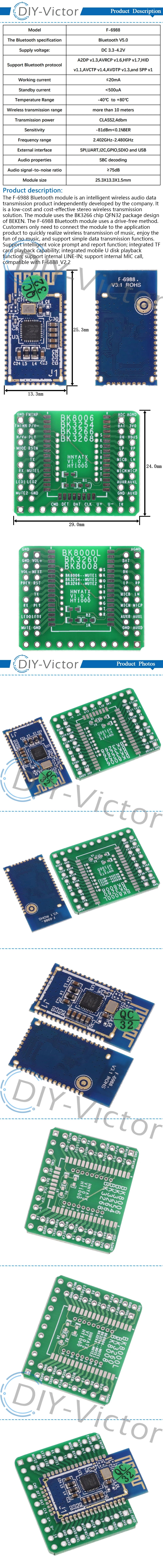 Bluetooth Stereo Audio Module Transmission BK3266 BK6988 Replace BK8000L expansion board AT Commands SPP Speaker Amplifier DIY