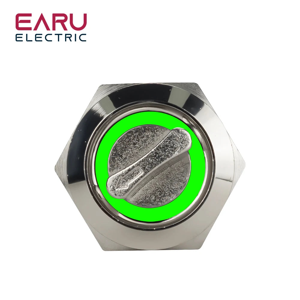 16MM 19MM 22MM Self-return Self-locking Waterproof DPDT Illuminated Metal Selector Knob Rotary Switch 2 3 Position LED Lamp Red