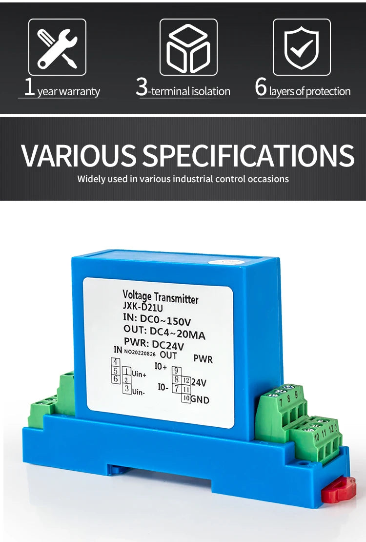 Voltage Transducer 0-100V 0-200V 0-300V Voltage Transmitter 4-20mA 0-10V 0-5V RS485 Voltage Sensor AC Voltage Signal Transmitter
