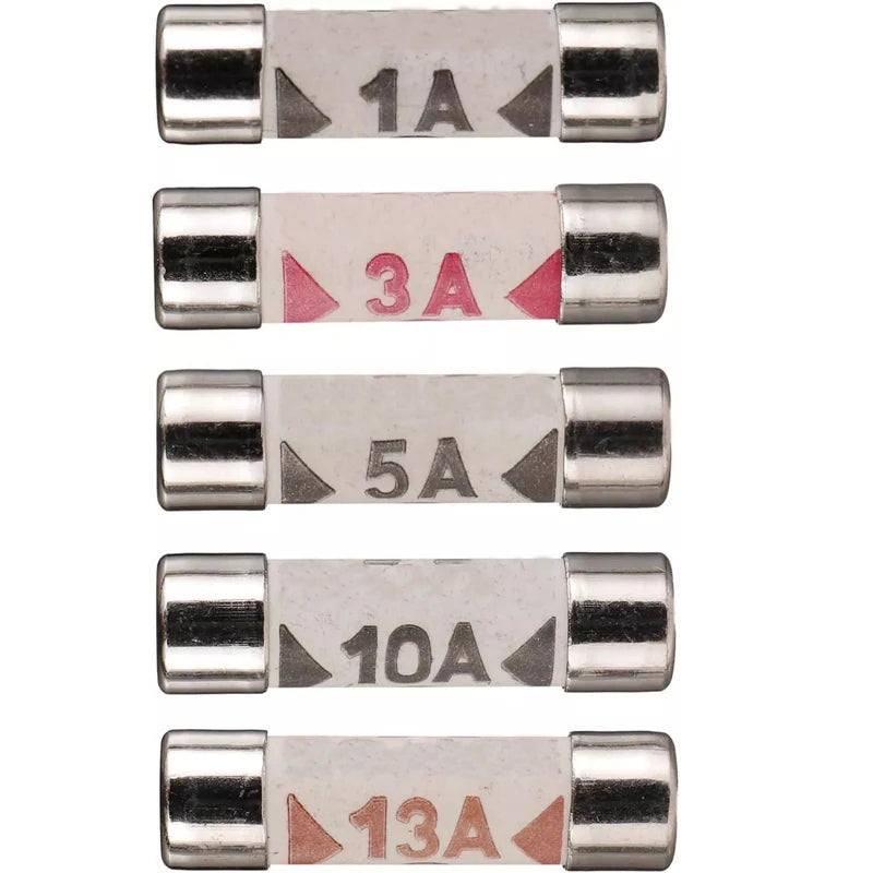 100pcs/boxed 6x25mm Ceramic Fuse 1A 3A 5A 10A 13A British Plug Fuse Insurance Fast Blow Tube Fuses Assortment Kit